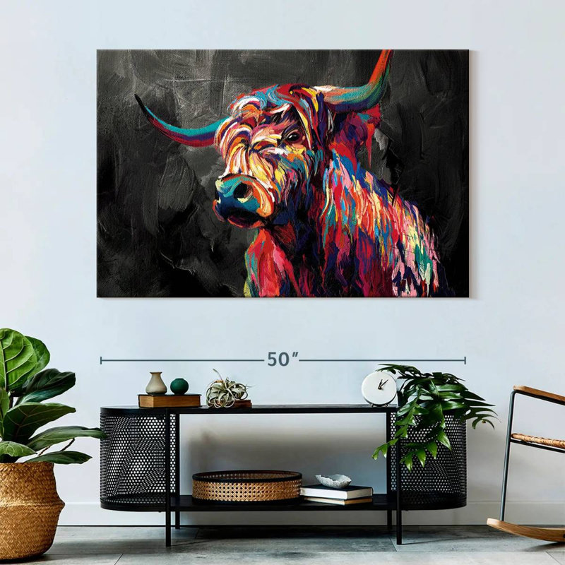 Vache abstraite sur toile, H 34 po x l 51 po x P 1,25 po