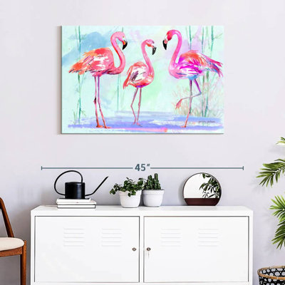 Brampt Pink Flamingo Trio On Blue