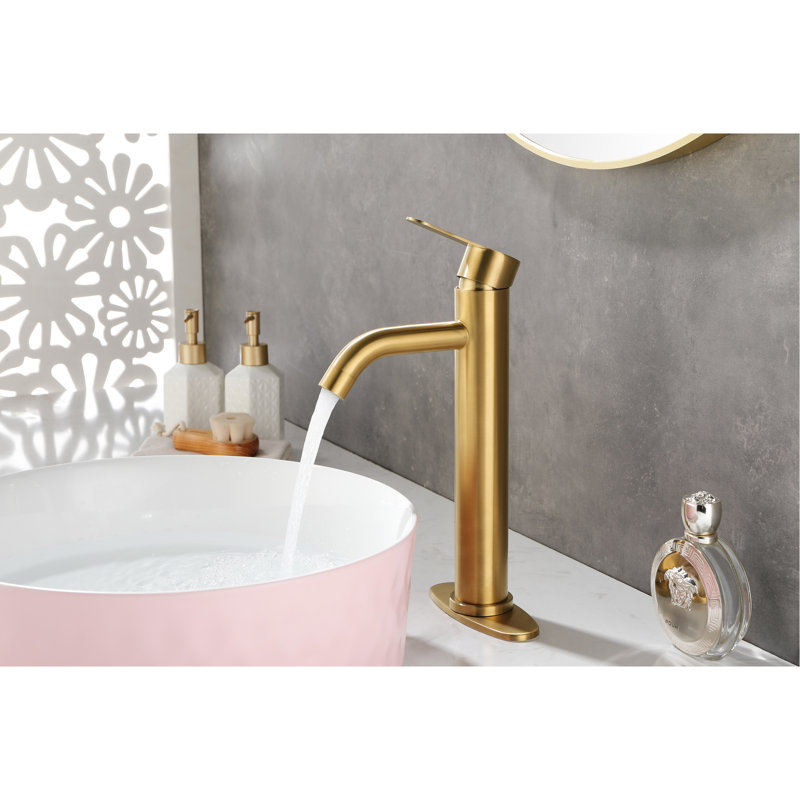 Brushed Gold Single Handle Bathroom Sink Faucet, Deck Mounted, Stainless Steel, 1 Hole Or 3 Holes, Vanity Easy Installation Procedure Modern Rv Mount Hole, Handle, Steel Vanity, Speedy Method
