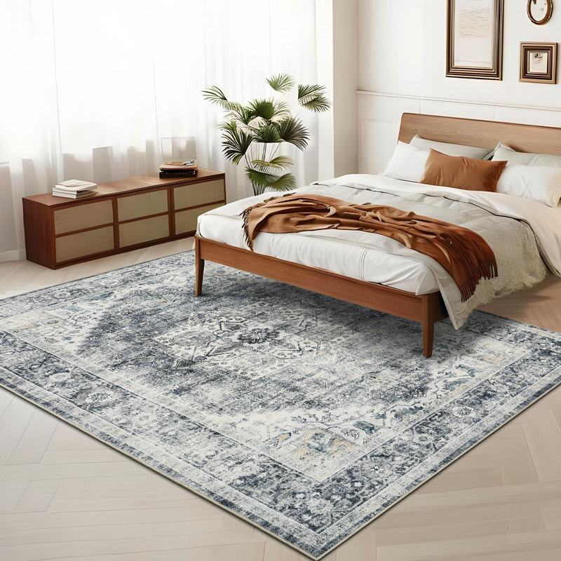 Oriental Machine Washable Area Rug with Rubber Backing for Living Room Non-Slip Indoor Carpet Low-Pile Rug for Bedroom Dining Room Hallway Kitchen Office Playroom Nursery