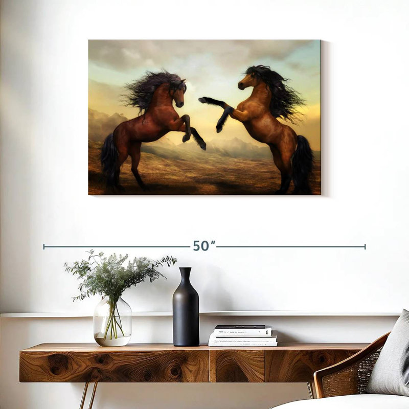 Brampt Fighting Brown Horses, 24" H x 36" W