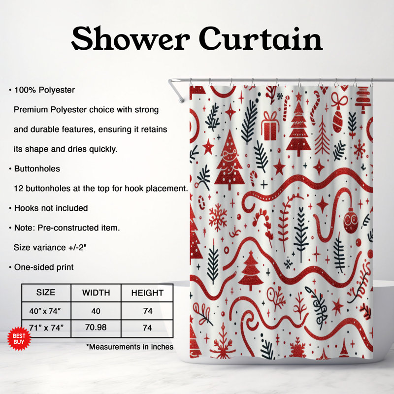Rideau de douche 1 pièce Glitter Snowflakes, H 74 po x l 71 po