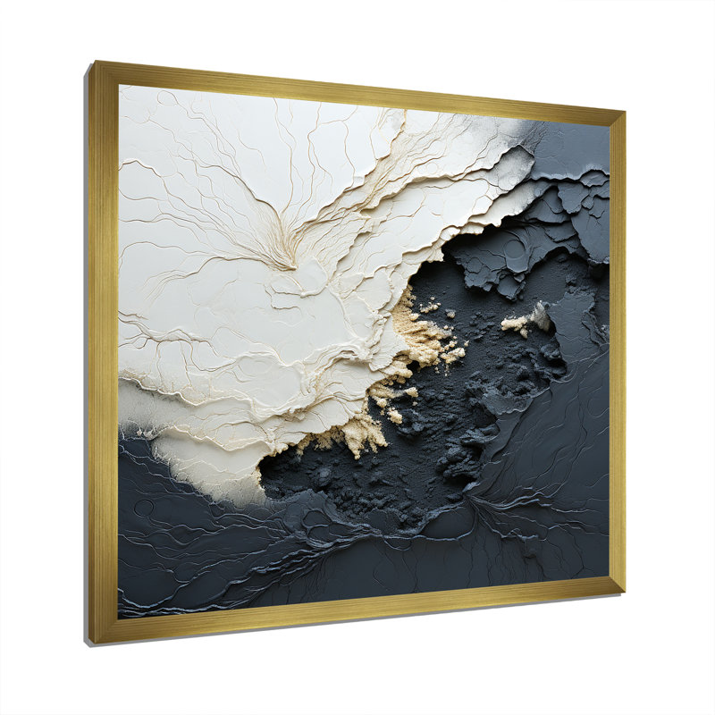 Minimalisme, peinture vague III - art mural côtier, H 30 po x l 30 po, Cadre photo unique, Doré