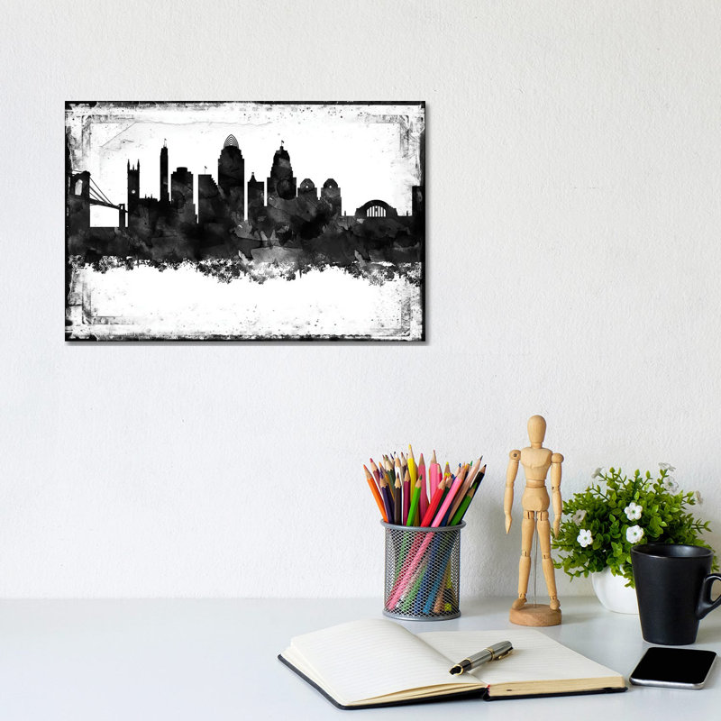 Cincinnati Black & White Film by WallDecorAddict - Wrapped Canvas Print, 20.32cm H x 30.48cm W x 1.9cm D