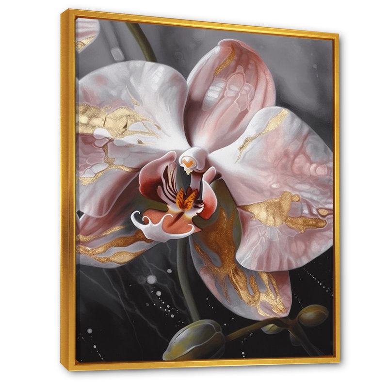 Orchidées roses exquises - imprimé, H 32 po x l 16 po x P 1 po, Cadre flottant doré
