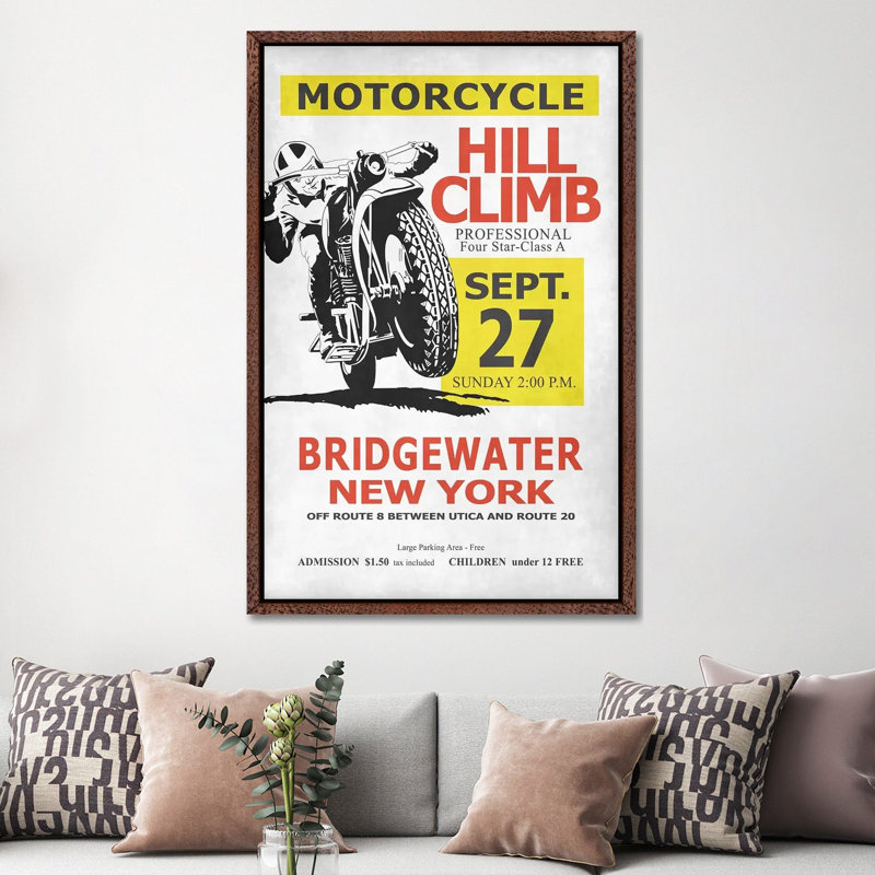 Motorcycle Races Peoria by Mark Rogan - Print on Canvas, 152.4cm H x 101.6cm W x 3.81cm D, Classic Brown Wood Framed