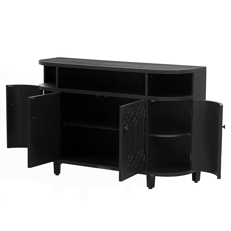 Buffet décoratif, armoire de rangement courbée avec quatre portes, Noir