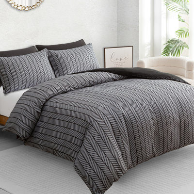Luxury Double Brushed Microfiber Reversible Duvet Cover Set with Zipper Closure and Corner Ties