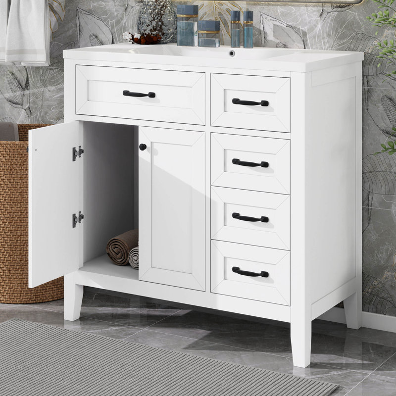 Armoire de meuble-lavabo 36 po sans comptoir, lavabos modernes en bois massif avec 3 tiroirs et 2 portes à fermeture douce