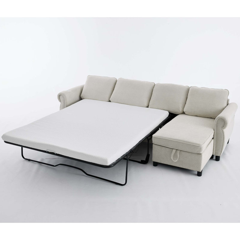 Canapé-lit modulaire en L avec chargement et rangement sans fil, Beige