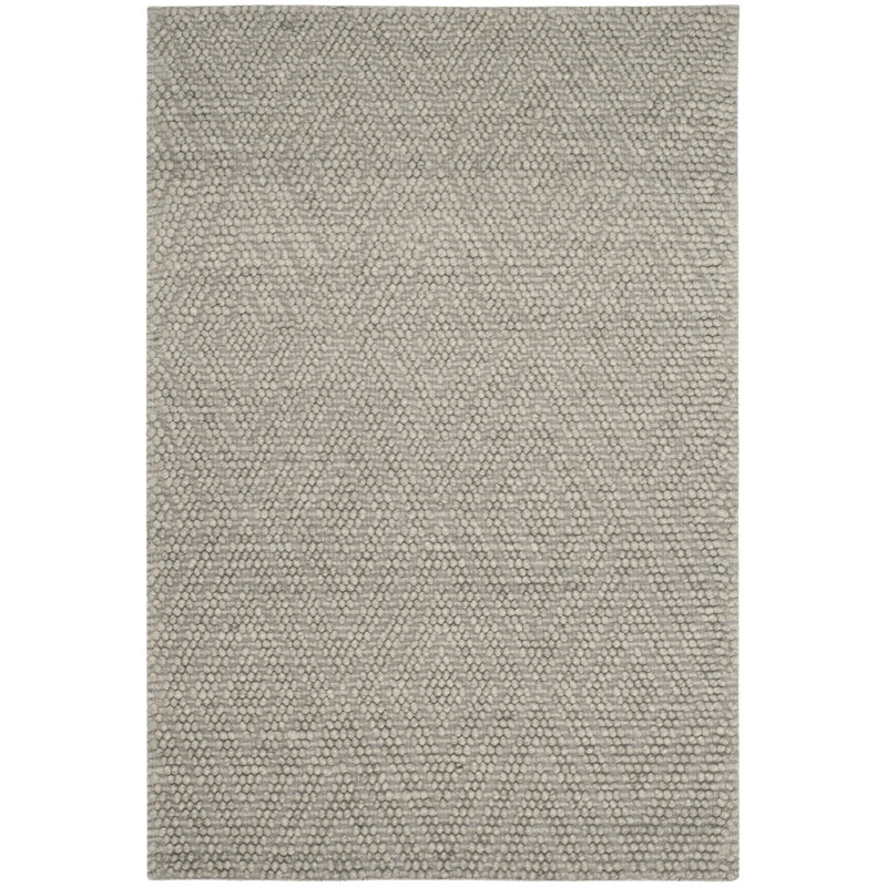 Russo Hand Woven Wool/Cotton Geometric Rug in Silver, Rectangle 6' x 9'