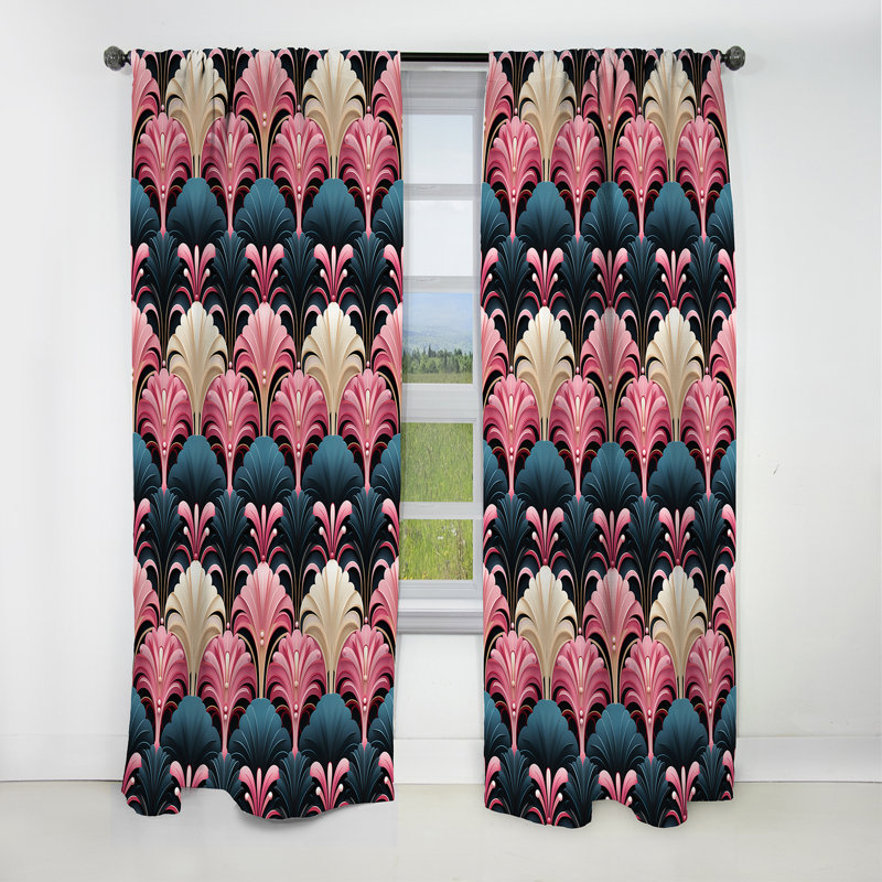 Motif damassé rose et bleu art déco - Rideau damassé - Rideau occultant damassé - 1 panneaux, L 52 po x L 120 po