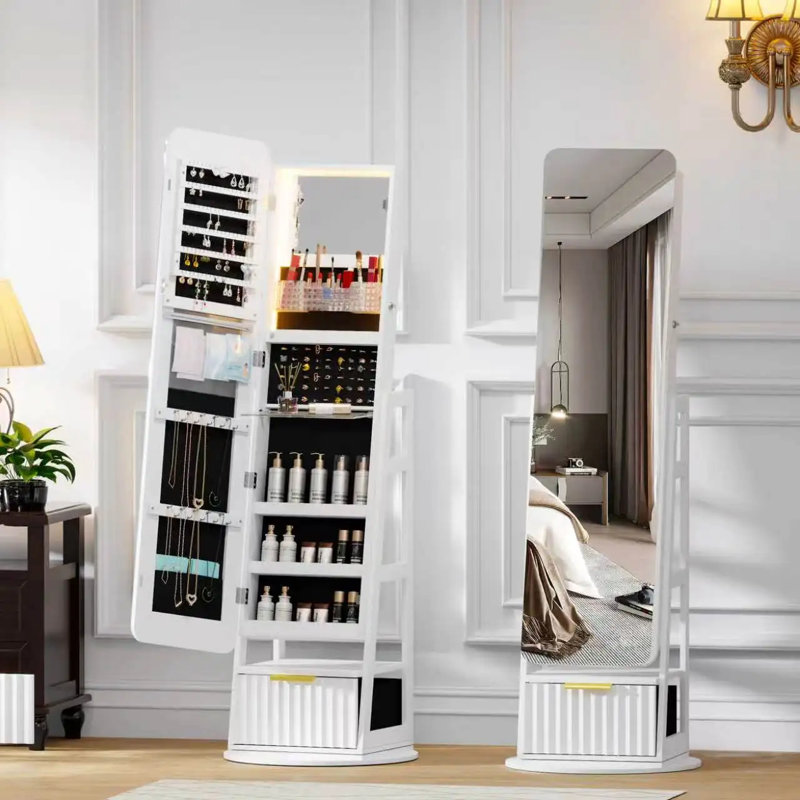 Freestanding MDF Jewelry Armoire, White Wood