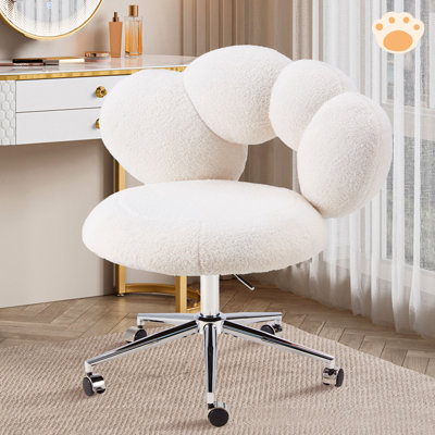 Armless Desk Chair Teddy Fabric Vanity Chair With Wheel by Mercer41