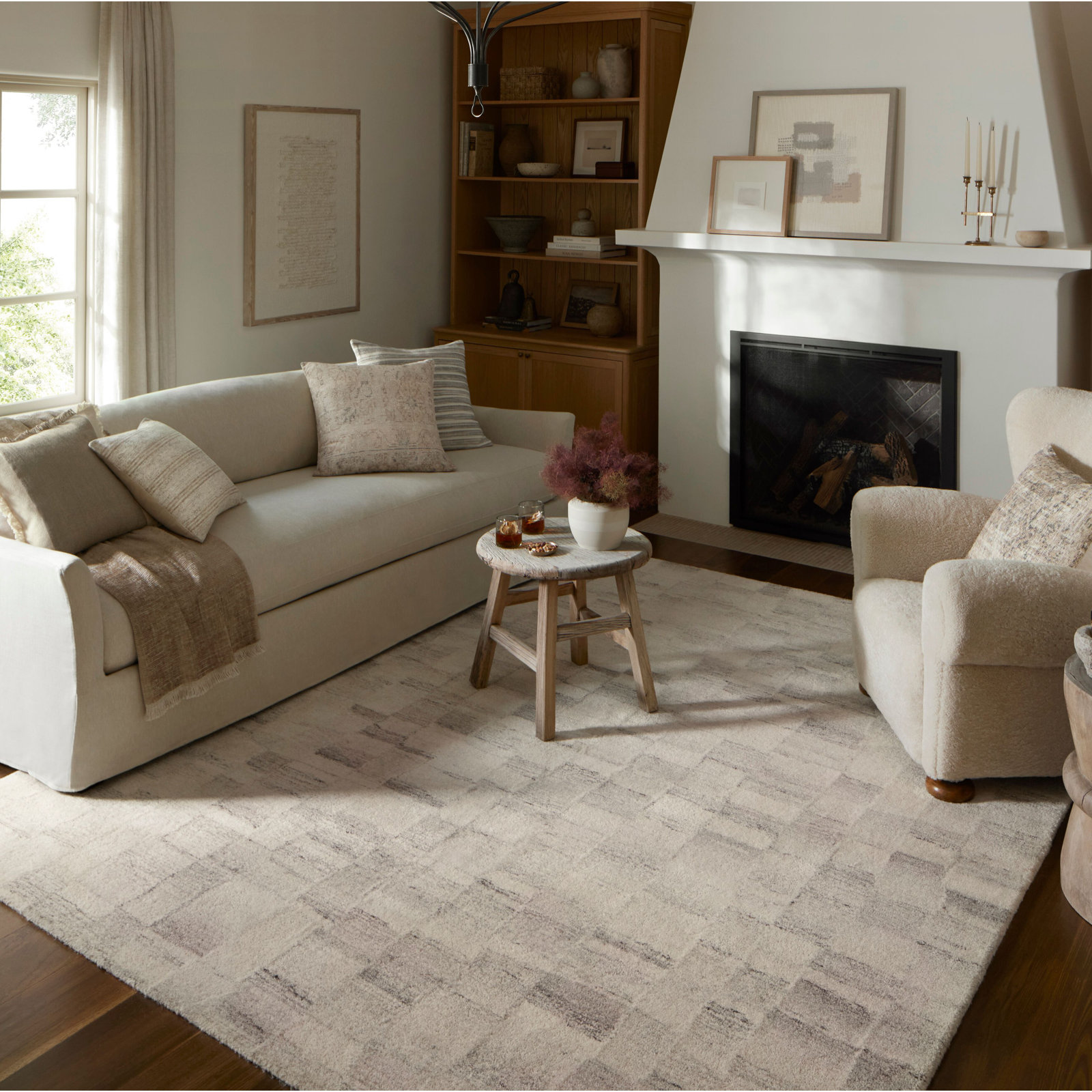 Amber Lewis x Loloi Rocky Ivory / Silver Area Rug, Rectangle 3'6" x 5'6"