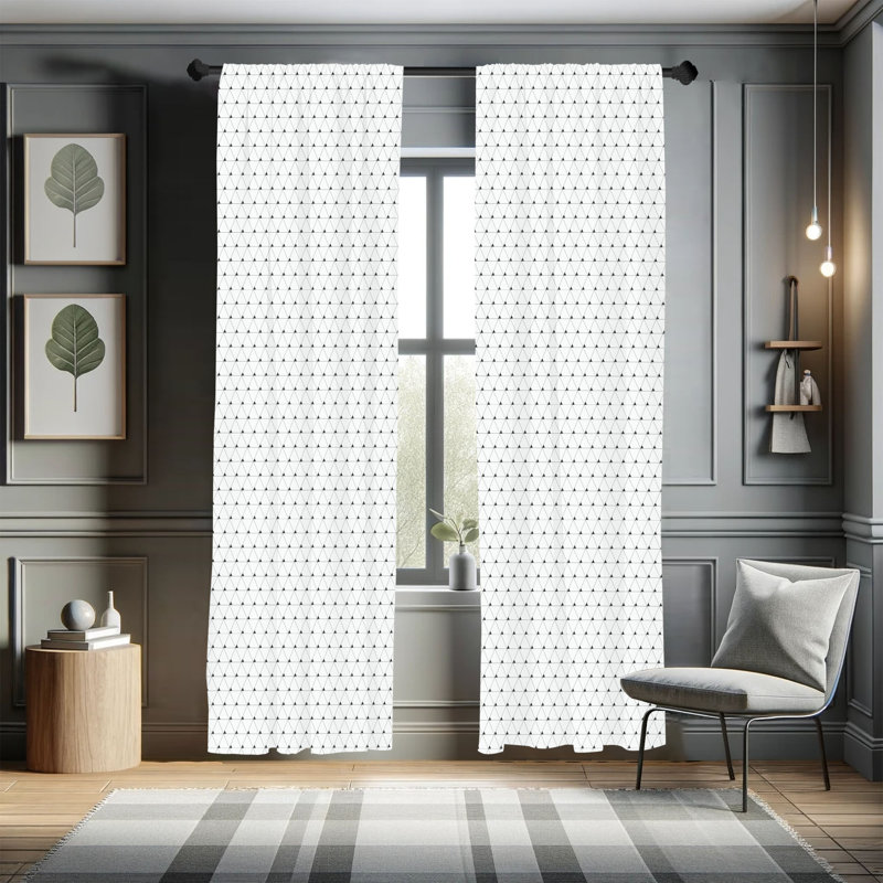 Rideaux géométriques Wrought Studio ™, grille de triangles modernes, paire de 28 po, gris anthracite noix de coco