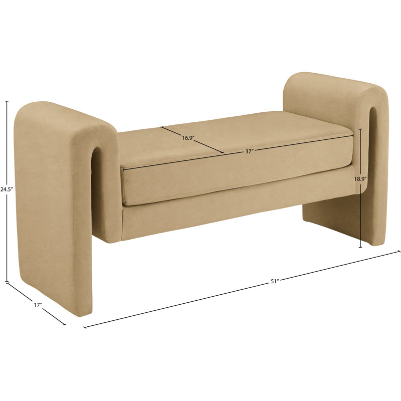 Banc rembourré Sloan, Velours brun clair