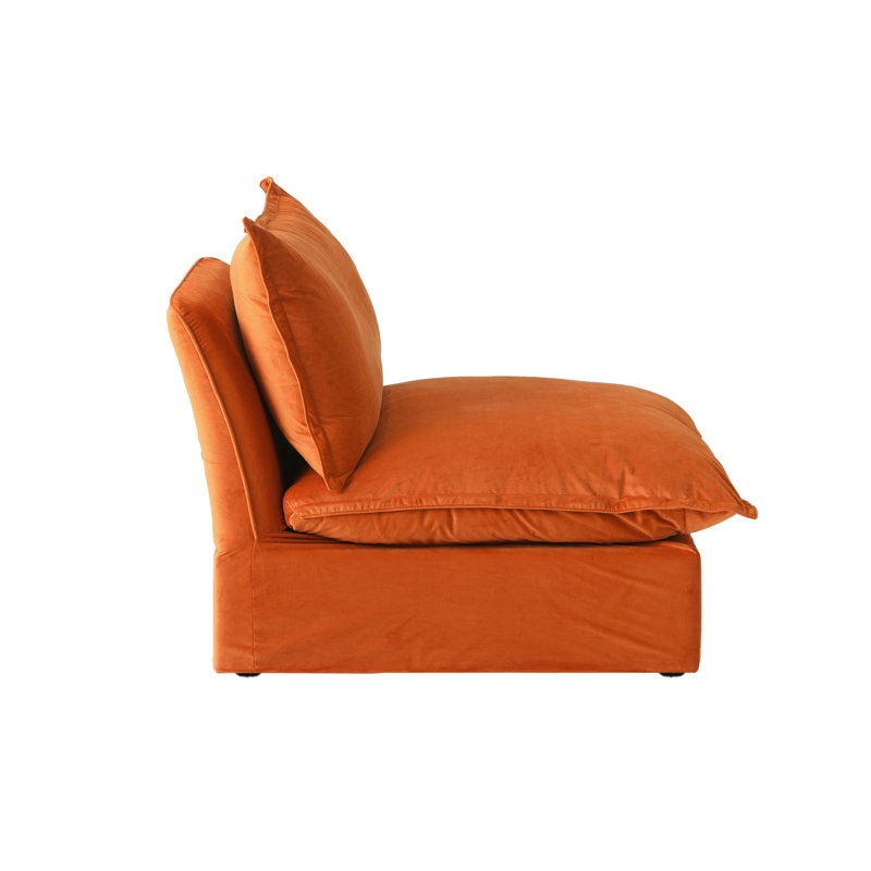 Fauteuil rembourré en velours de lin sans accoudoirs Fairford, Velours orange