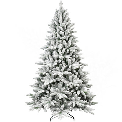 5Ft Flocked Christmas Tree With 768 Tips, Realistic PE+PVC Snowy Hinged Tree With Metal Stand, Full Artificial Xmas Tree For  Holiday Decoration