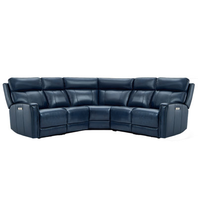 Rumalda 5-Seat Genuine Leather Dual Power Reclining Modular Sectional Sofa with 3 Power Recliners and Built-In USB Port
