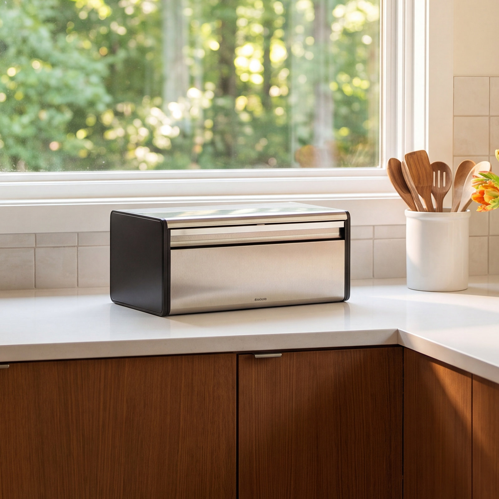 Brabantia Fall Front Bread Box, Matte Steel