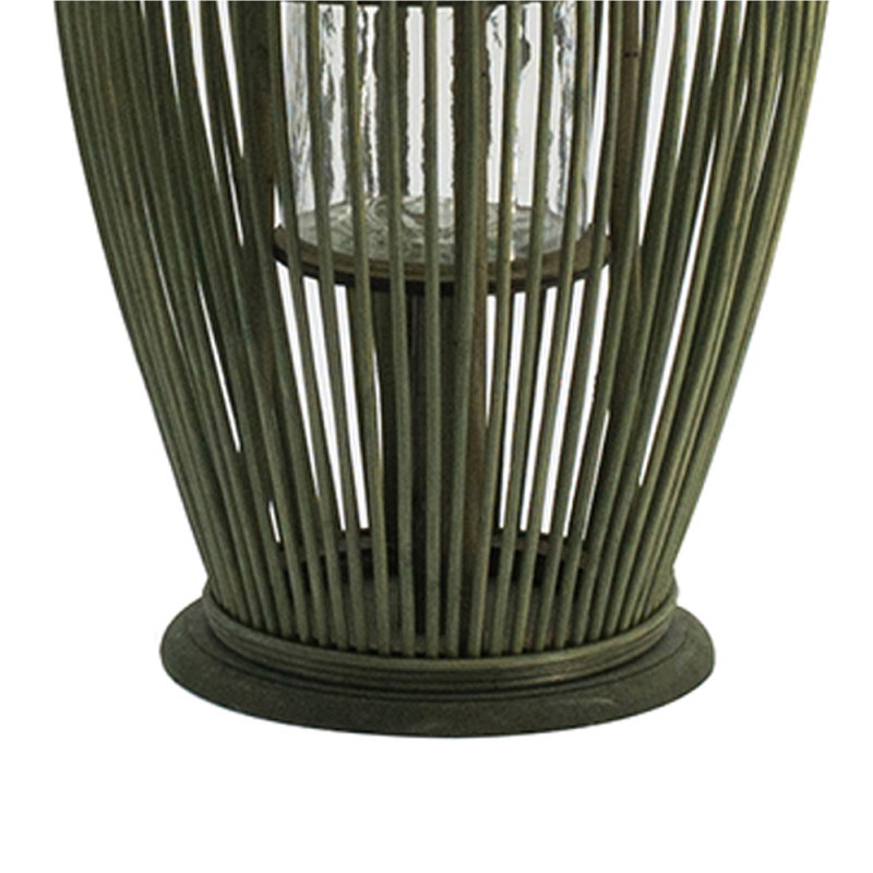 Lanterne Prish, insert en verre, cadre en bambou vert 23 po, corde de chanvre