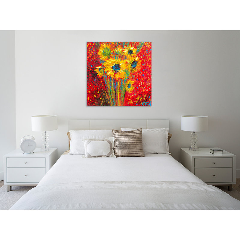 «Red Sunflowers», toile tendue par Chiara Magni, H 36 po x l 36 po x P 1,5 po