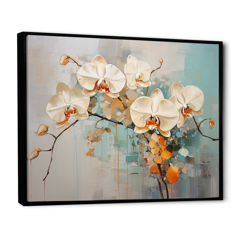 Orchidées beiges tranquillité sur toile, H 24 po x l 32 po x P 1 po, Cadre flottant noir