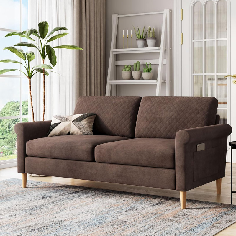 Canapé 65 po 2 places, causeuse moderne - assemblage sans outil, Mousse brune