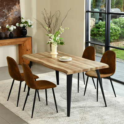 Ensemble de salle à manger moderne 5 pièces Shivani avec table rectangulaire en grain de bois et 4 chaises