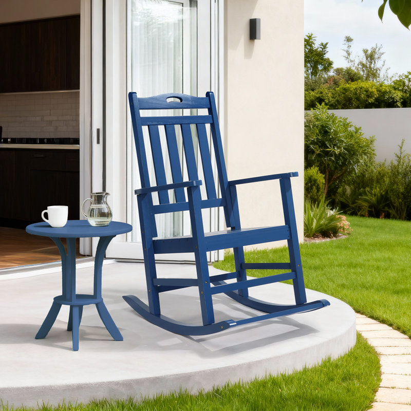 Ophelia & Co. Blue Solid Wood Patio Rocking Chair With Footrest ...