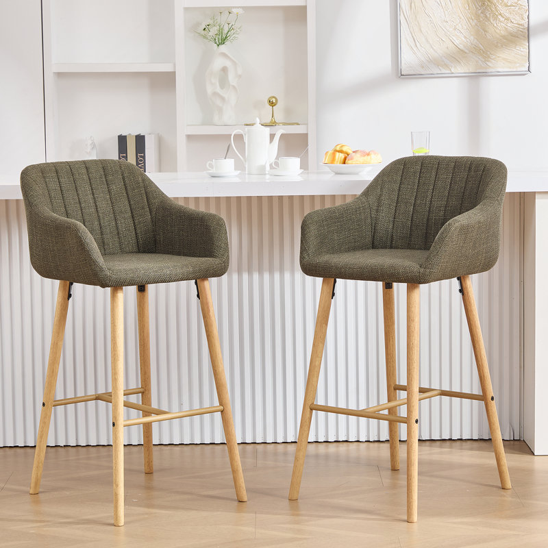 Ensemble de 2 tabourets de bar modernes avec îlot de cuisine avec dossier, accoudoirs, repose-pieds et pieds en bois massif