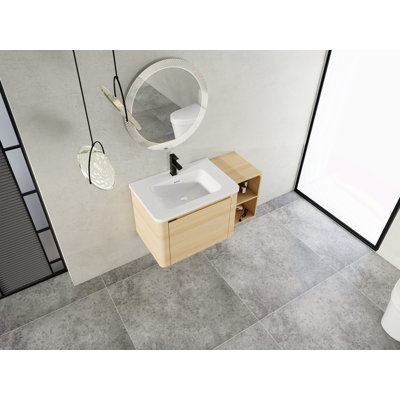 Eco-Friendly 40 Inch Wall-Mounted Bathroom Vanity with Ceramic Sink, Storage Shelves, and Soft-Close Door for Modern Bathrooms
