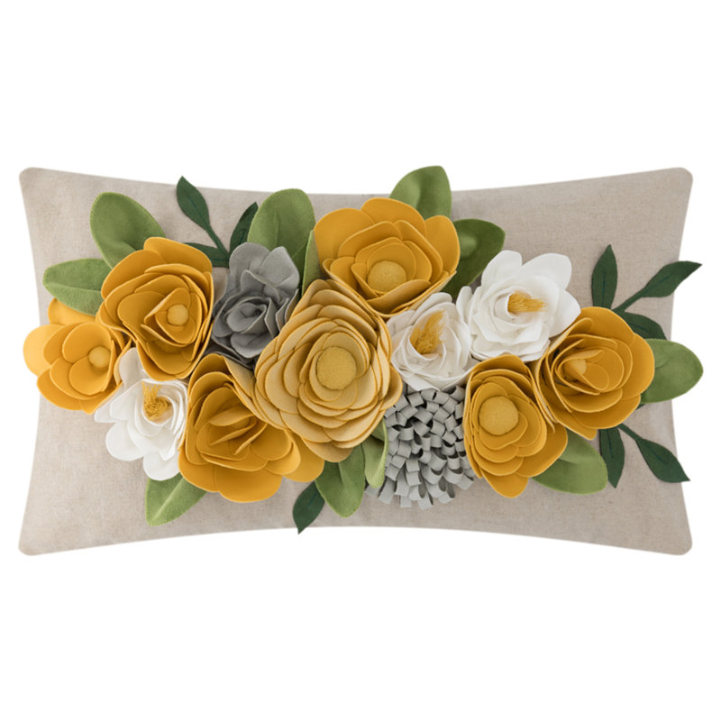 Housse décorative pour coussin décoratif 3D  12 x 20 po, Motif floral jaune