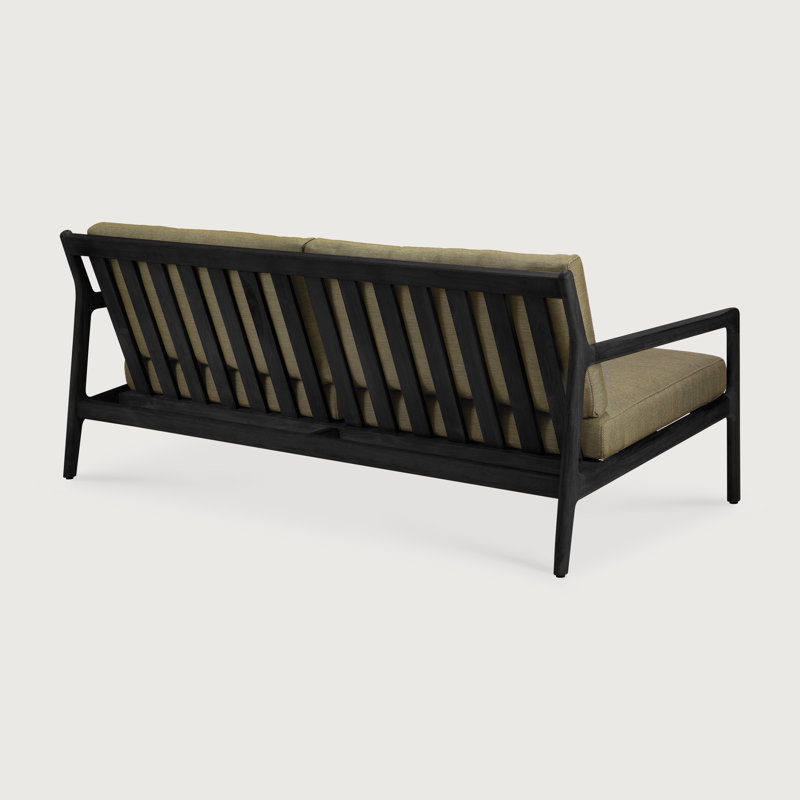 Jack outdoor sofa - teak - Burgundy fabric - 2 seater, Varnished Teak Black, Green