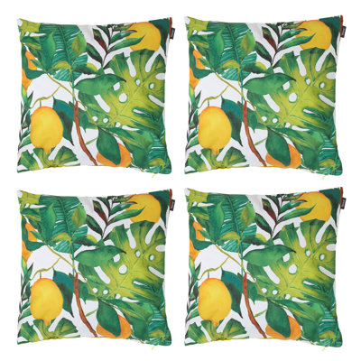 Lemon Leaf Print Indoor-Outdoor Cushion, Multicolour