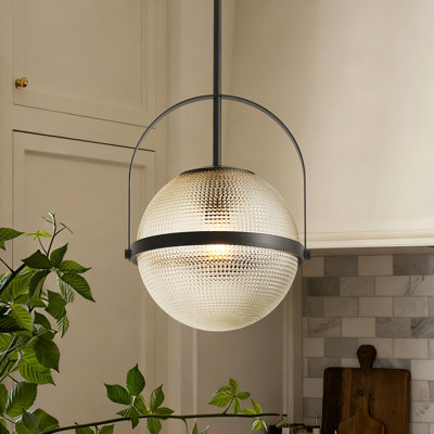 Gridora 1-Light Modern Industrial Single Pendant with Glass Globe Shade