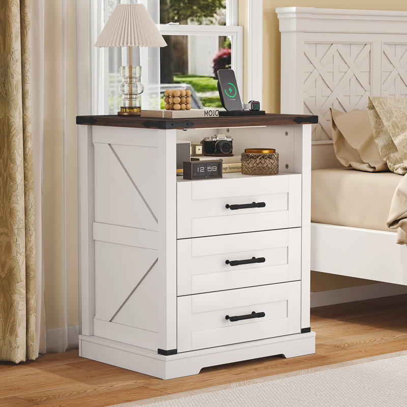  Table de chevet Farmhouse, Blanc / Brun, Individuel