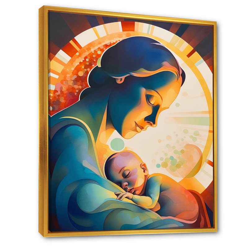 Ange gardien embrassant le bébé IV sur toile, H 20 po x l 12 po x P 1 po, Cadre flottant doré