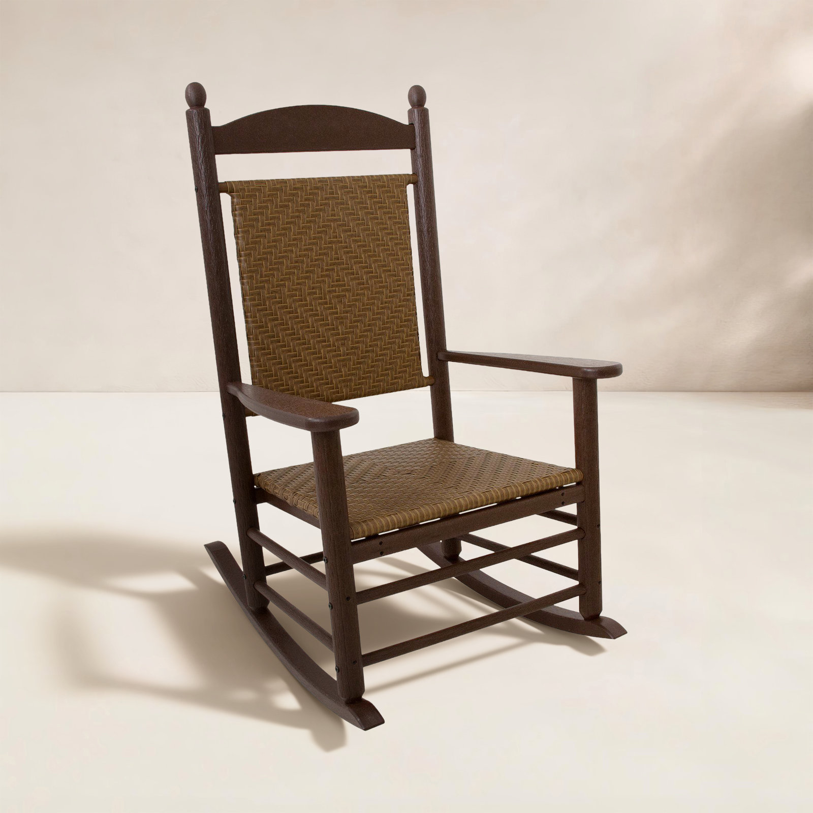 POLYWOOD® Rocker Woven Patio Rocking Chair, Mahogany