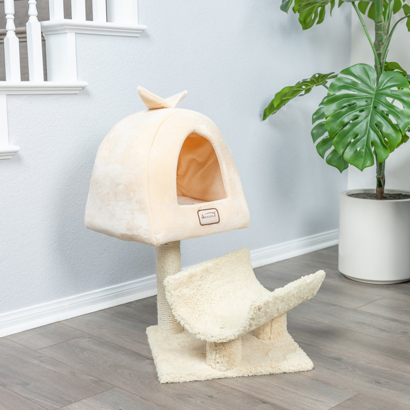 Beige Sisal and Faux Fleece Cat Condo Tree