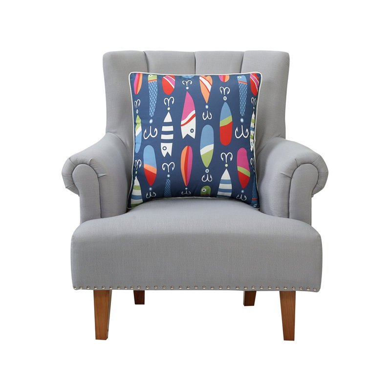 Coussin intérieur / extérieur en toile imprimée Lures, Blue/Red/Yellow/Green Striped