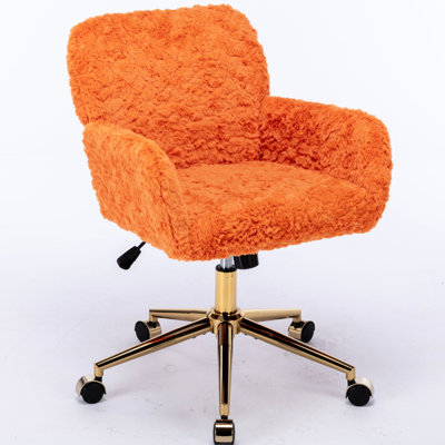 Orange Office Chair With Artificial Alpaca Wool Padding, Golden Metal Base, 320Mm Enlarged 40 Reclining Feature In Color, Wool, Expanded Base For Bedroom