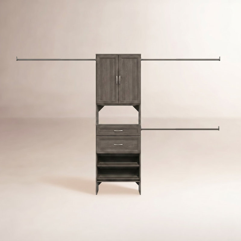 84" W - 120" W Closet System with Doors, Drawers and Shoe Shelves, Graphite Gray
