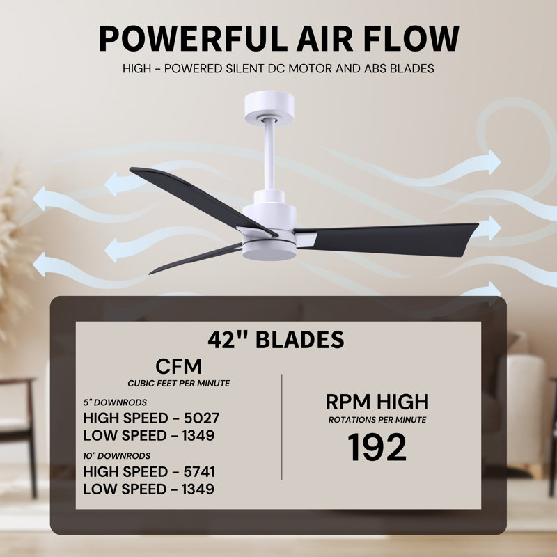 Alessandra Outdoor Downrod Ceiling Fan, Matte Black, Matte White