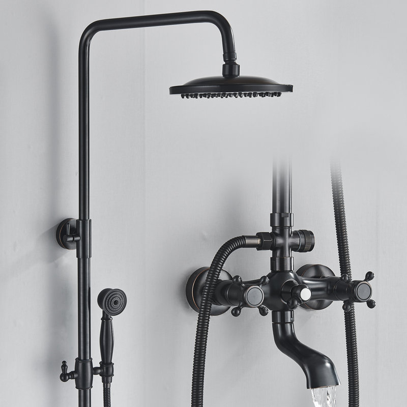 Bronze Wall Shower Faucet System Rainfall Shower Head With Tub Spout