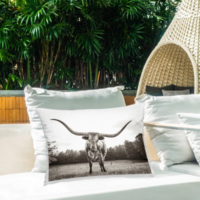 Longhorn Licking Lips Outdoor Printed Pillow by Nathan Larson