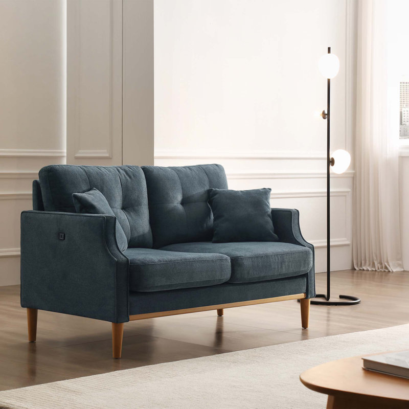 Anwita Recessed Arm Standard Loveseat, Dark Blue 100% Polyester Duplicate, 35.03" H x 56.7" W x 31.9"D