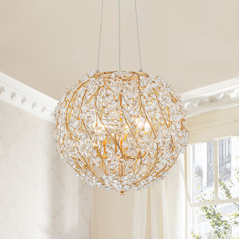 Lustre sphérique en cristal 6 lumières, H 20,1 po x l 20,7 po x P 20,7 po