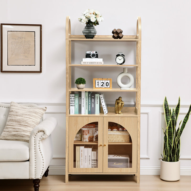 71'' H Arched 6-Tier Storage Bookcase, Natural